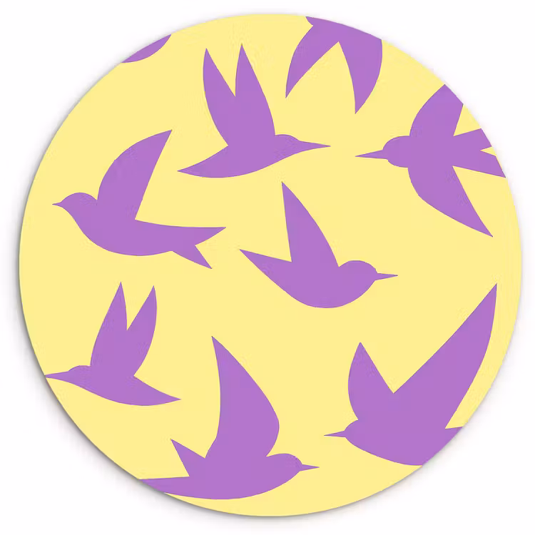 Vogels - Cirkel - Geel - Beweging Wandcirkel kunststof plaat 5mm dik klein -3d