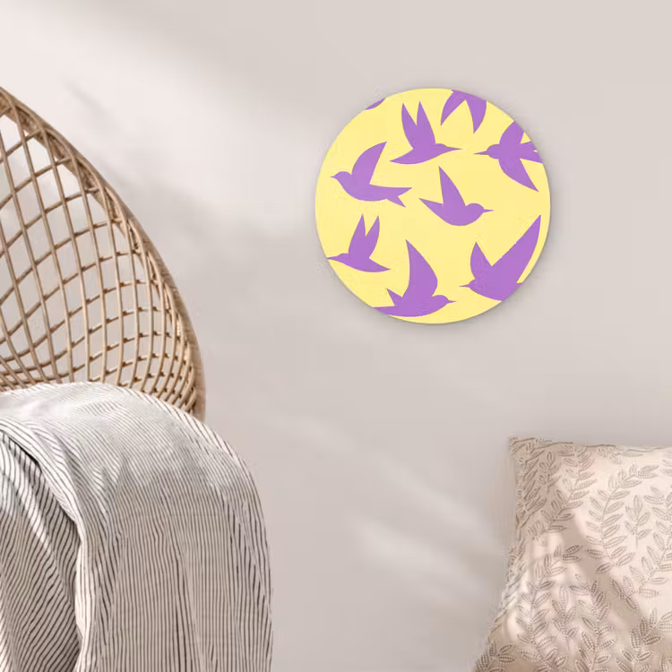 Vogels - Cirkel - Geel - Beweging Wandcirkel kunststof plaat 5mm dik klein -sfeer5