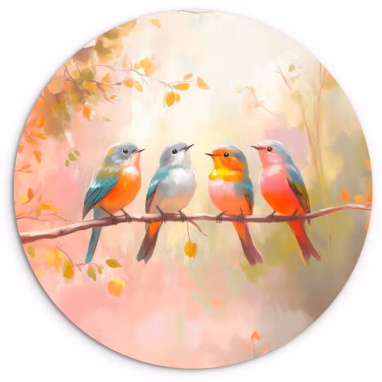 Vogels - Kleurrijk - Tak Wandcirkel kunststof plaat 5mm dik klein -3d