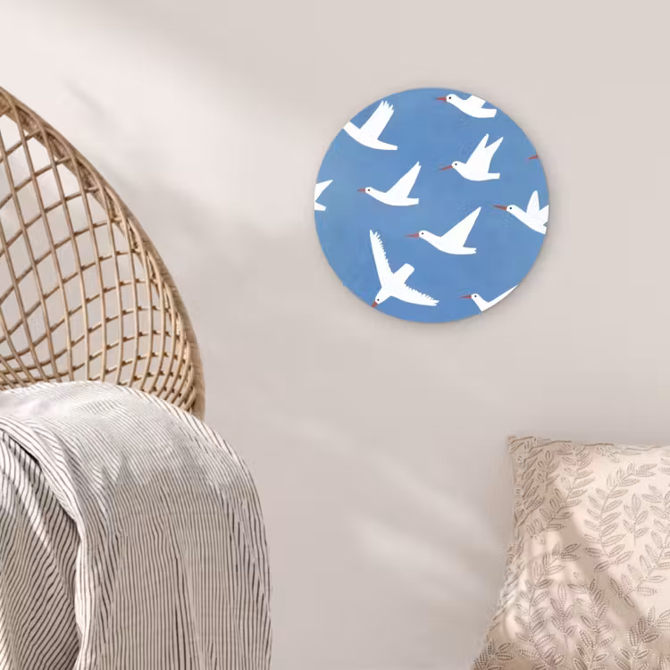 Vogels - Wit - Patroon Wandcirkel kunststof plaat 5mm dik klein -sfeer5