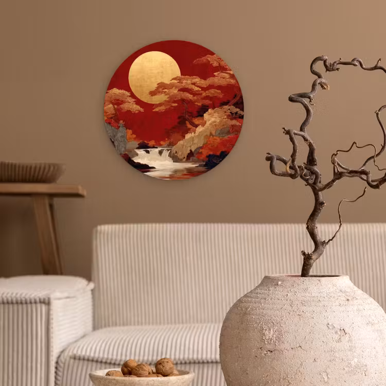 Volle maan - Landschap - Waterval Wandcirkel kunststof plaat 5mm dik klein -sfeer1