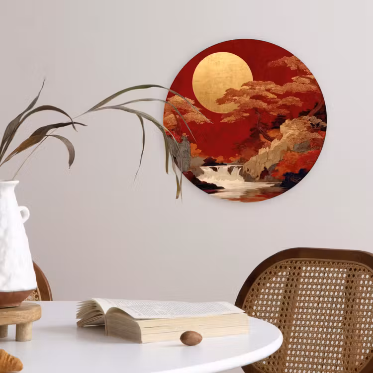 Volle maan - Landschap - Waterval Wandcirkel kunststof plaat 5mm dik klein -sfeer4