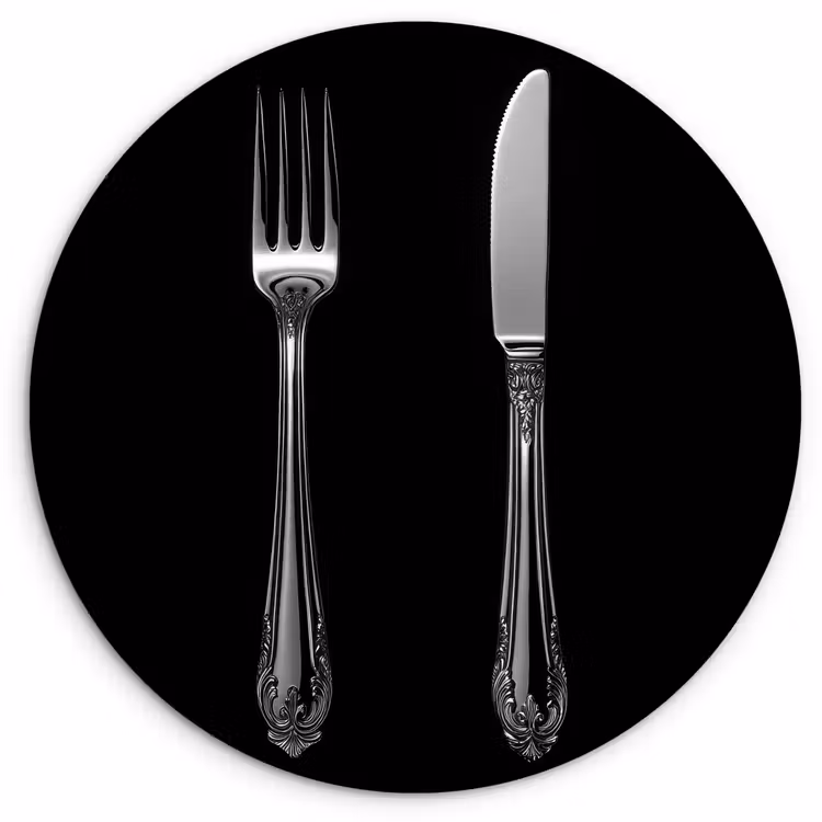 Vork - Mes - Zilver Wandcirkel kunststof plaat 5mm dik klein -3d