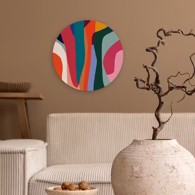 Vormen - Bochten - Kleurrijk - Abstract Wandcirkel kunststof plaat 5mm dik klein -sfeer1