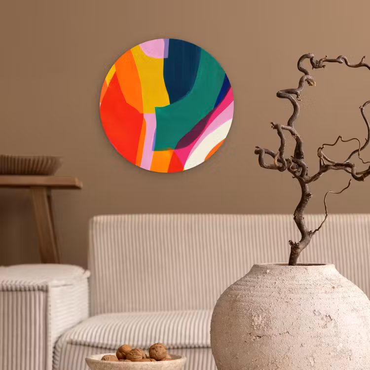 Vormen - Golvend - Abstract - Felroze Wandcirkel kunststof plaat 5mm dik klein -sfeer1
