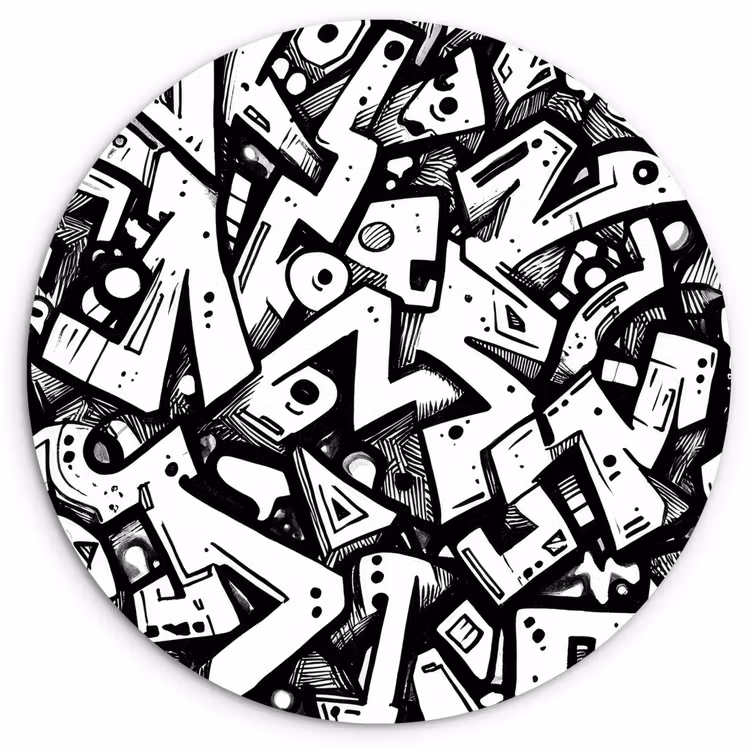 Vormen - Letters - Graffiti - Zwart Wandcirkel kunststof plaat 5mm dik klein -3d