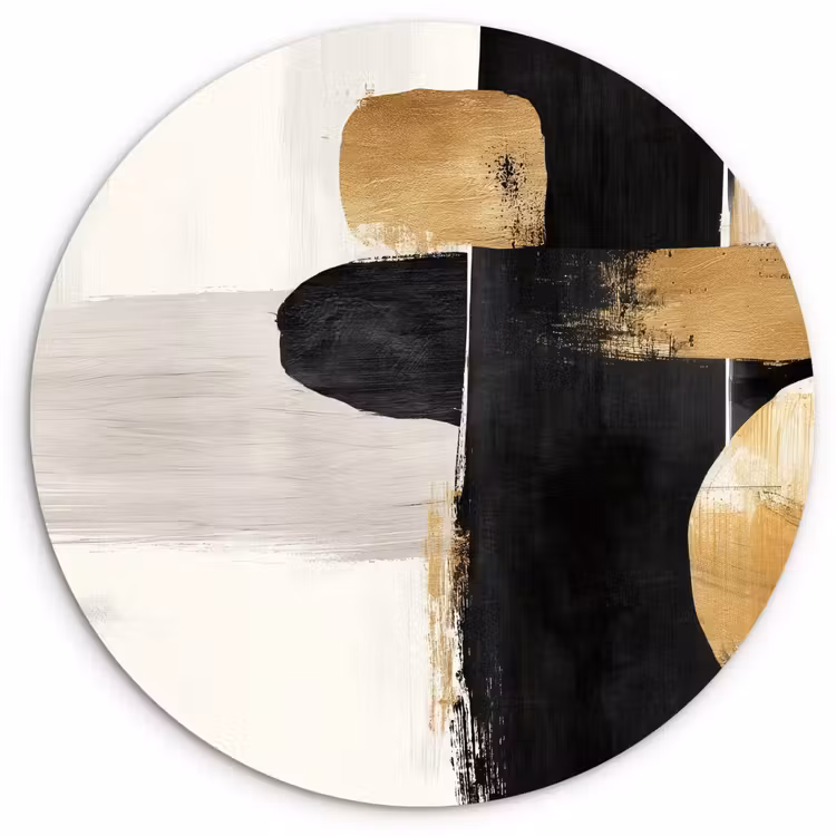 Vormen - Penseelstreken - Abstract - Goud Wandcirkel kunststof plaat 5mm dik klein -3d