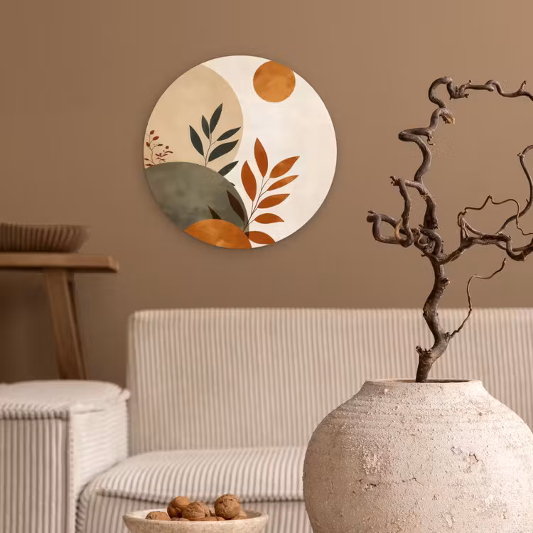 Vormen - Rond - Bladeren - Beige Wandcirkel kunststof plaat 5mm dik klein -sfeer1