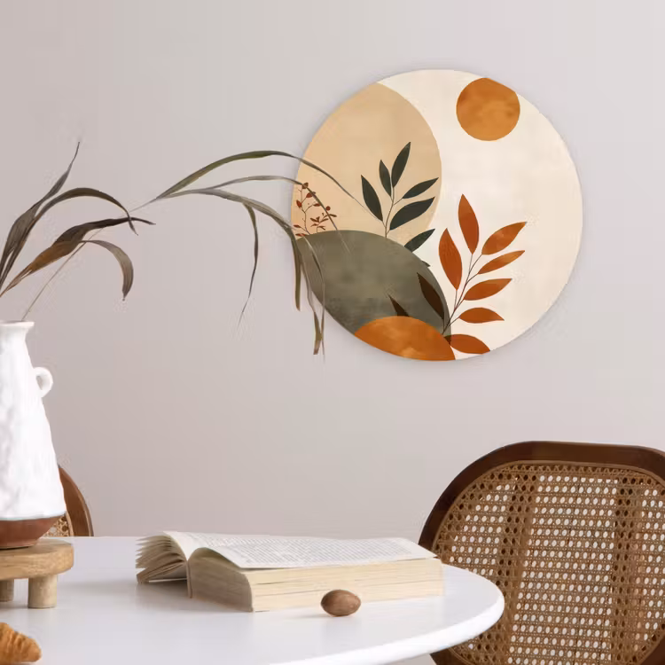 Vormen - Rond - Bladeren - Beige Wandcirkel kunststof plaat 5mm dik klein -sfeer4