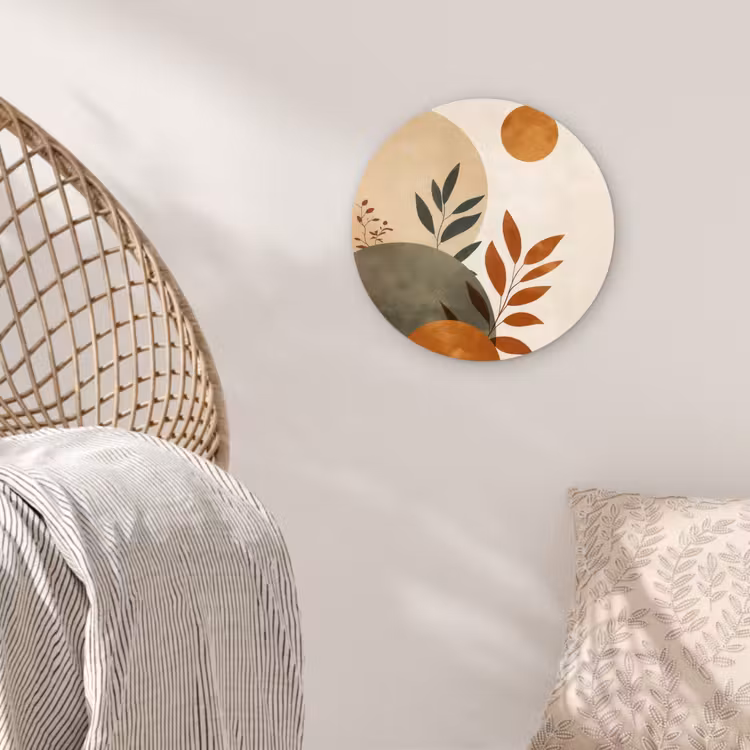 Vormen - Rond - Bladeren - Beige Wandcirkel kunststof plaat 5mm dik klein -sfeer5