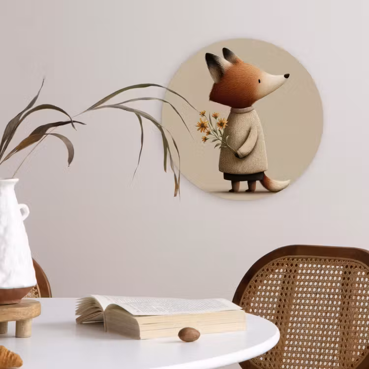 Vos - Gele bloemen - Minimalistisch Wandcirkel kunststof plaat 5mm dik klein -sfeer4