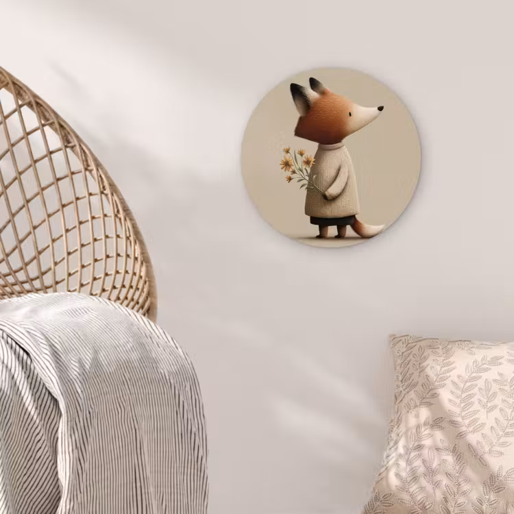 Vos - Gele bloemen - Minimalistisch Wandcirkel kunststof plaat 5mm dik klein -sfeer5