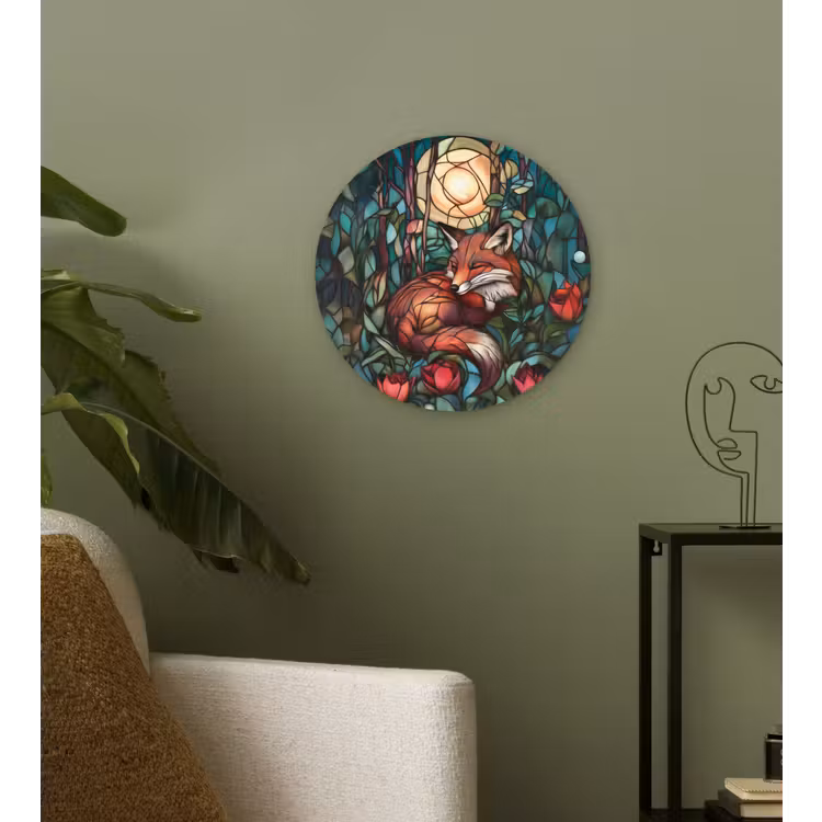 Vos - Mozaïek - Bos - Maan Wandcirkel kunststof plaat 5mm dik klein -sfeer3