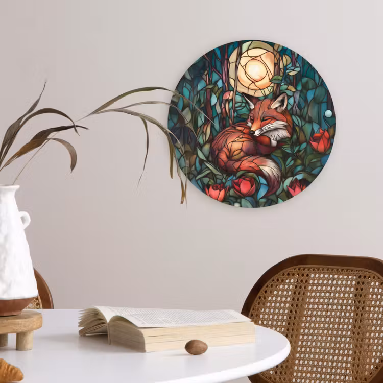 Vos - Mozaïek - Bos - Maan Wandcirkel kunststof plaat 5mm dik klein -sfeer4