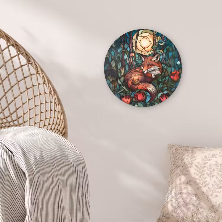 Vos - Mozaïek - Bos - Maan Wandcirkel kunststof plaat 5mm dik klein -sfeer5