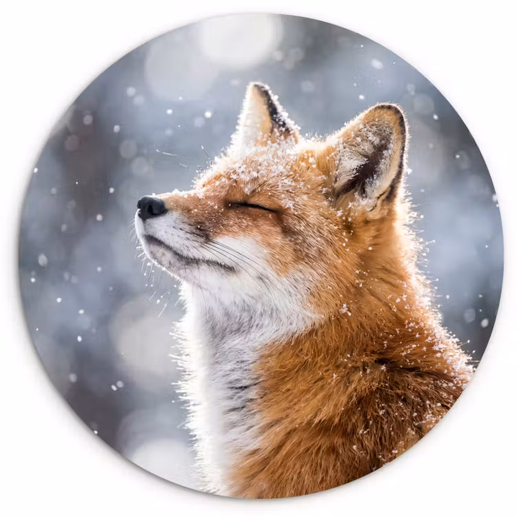 Vos - Sneeuwval - Portret - Winter - Sfeervol Wandcirkel kunststof plaat 5mm dik klein -3d
