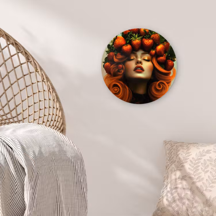 Vrouw - Aardbeien - Kroon Wandcirkel kunststof plaat 5mm dik klein -sfeer5