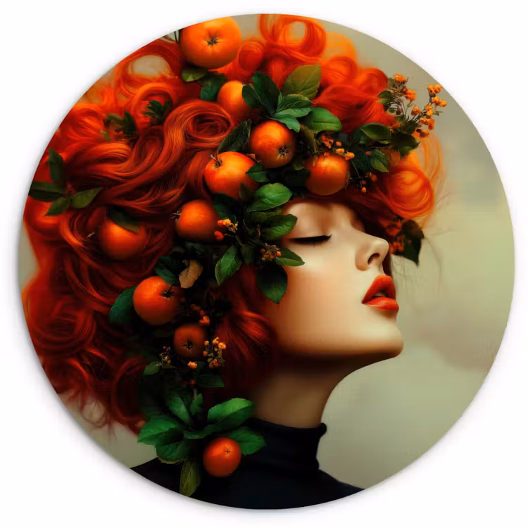 Vrouw - Appels - Rood - Bladeren Wandcirkel kunststof plaat 5mm dik klein -3d