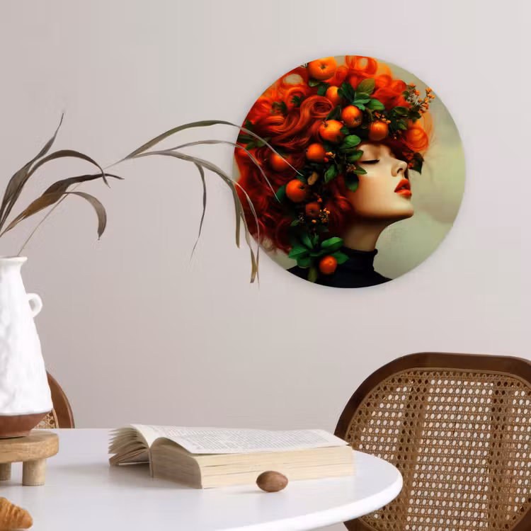 Vrouw - Appels - Rood - Bladeren Wandcirkel kunststof plaat 5mm dik klein -sfeer4