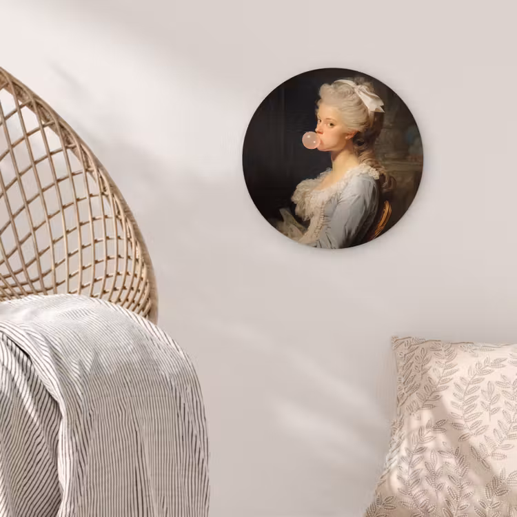 Vrouw - Barokjurk - Kauwgom Wandcirkel kunststof plaat 5mm dik klein -sfeer5