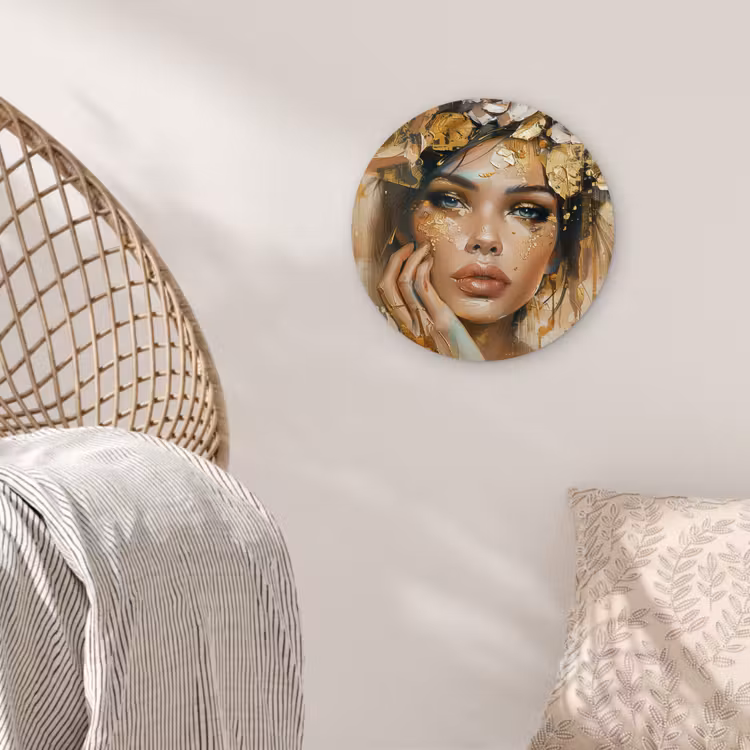 Vrouw - Bloemen - Goud - Portret Wandcirkel kunststof plaat 5mm dik klein -sfeer5