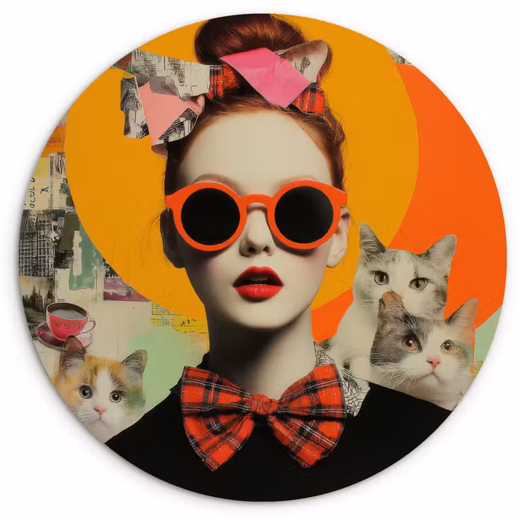 Vrouw - Bril - Strik - Retro Wandcirkel kunststof plaat 5mm dik klein -3d