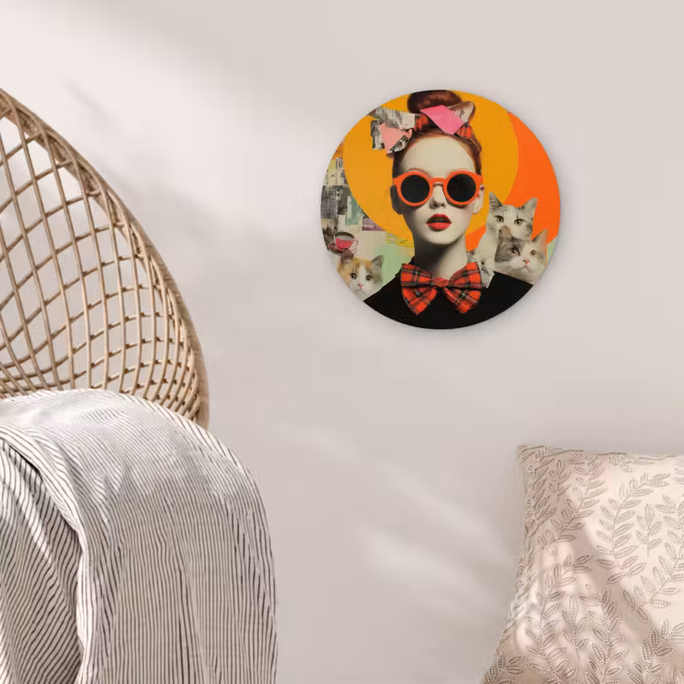 Vrouw - Bril - Strik - Retro Wandcirkel kunststof plaat 5mm dik klein -sfeer5