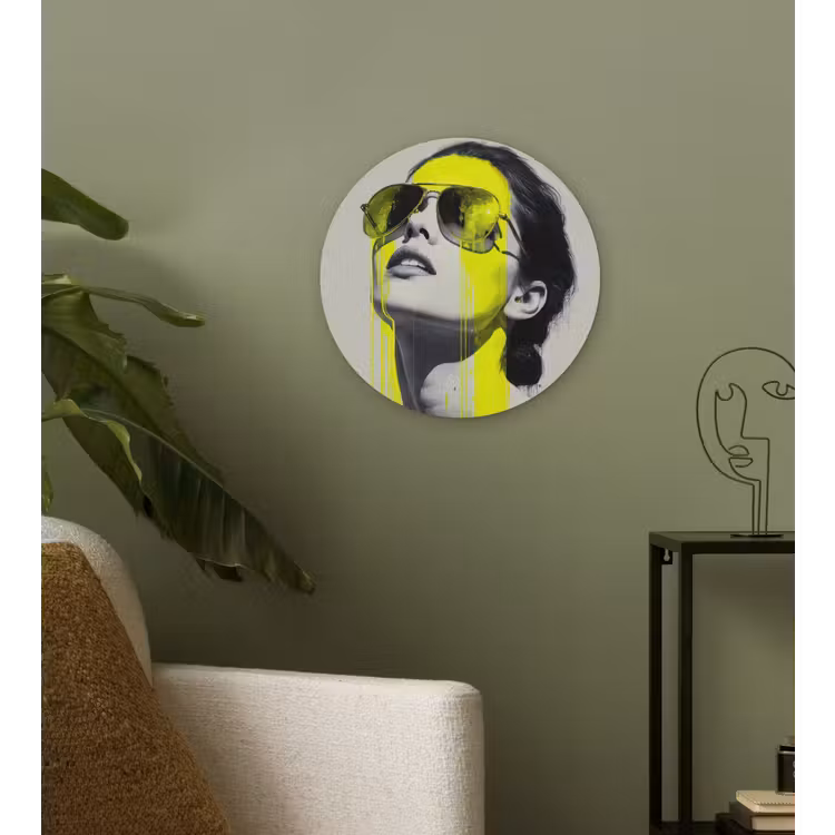 Vrouw - Bril - Verf Wandcirkel kunststof plaat 5mm dik klein -sfeer3