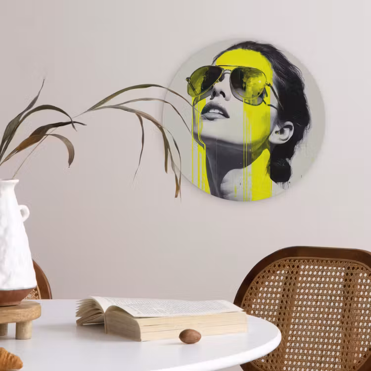 Vrouw - Bril - Verf Wandcirkel kunststof plaat 5mm dik klein -sfeer4