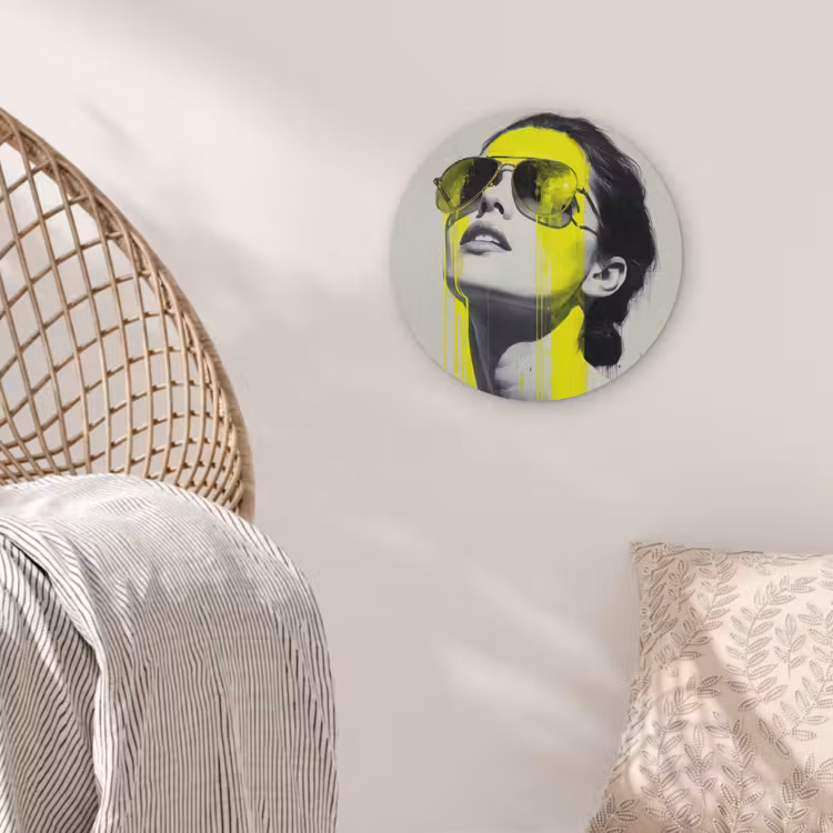 Vrouw - Bril - Verf Wandcirkel kunststof plaat 5mm dik klein -sfeer5