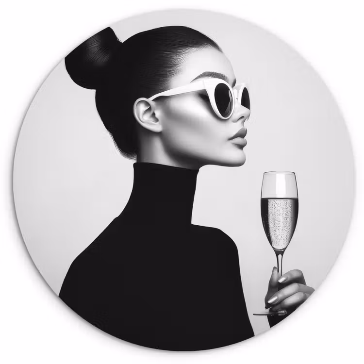 Vrouw - Champagne - Modern Wandcirkel kunststof plaat 5mm dik klein -3d