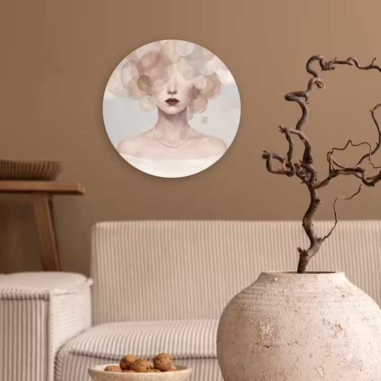 Vrouw - Cirkels - Beige Wandcirkel kunststof plaat 5mm dik klein -sfeer1