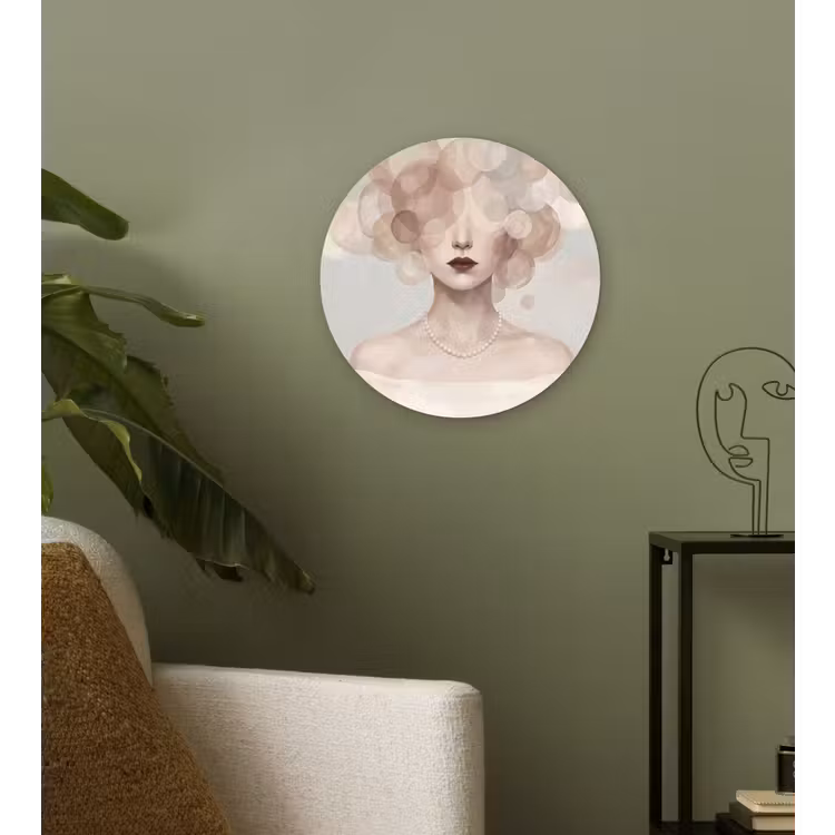 Vrouw - Cirkels - Beige Wandcirkel kunststof plaat 5mm dik klein -sfeer3
