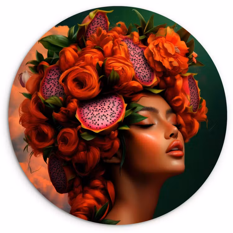 Vrouw - Drankenfruit - Rozen Wandcirkel kunststof plaat 5mm dik klein -3d