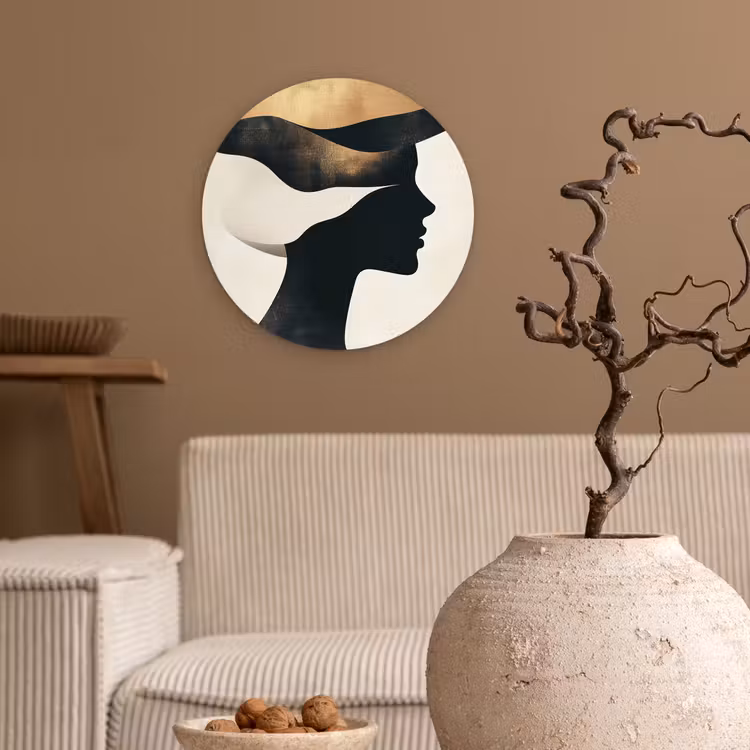 Vrouw - Golven - Zwart Wandcirkel kunststof plaat 5mm dik klein -sfeer1