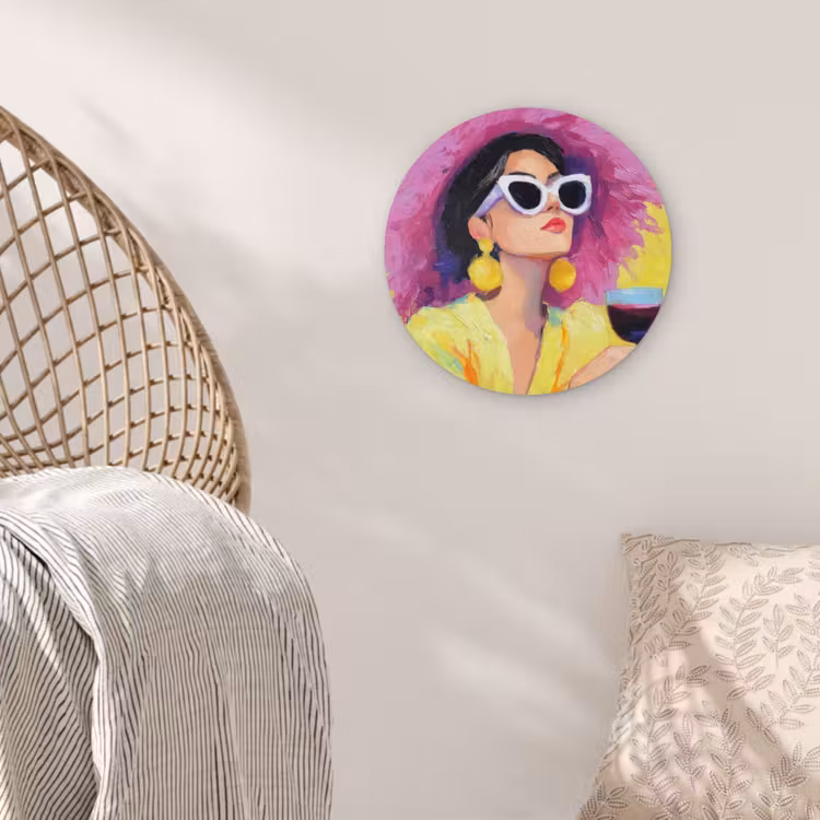 Vrouw - Hoed - Paars - Wijn Wandcirkel kunststof plaat 5mm dik klein -sfeer5