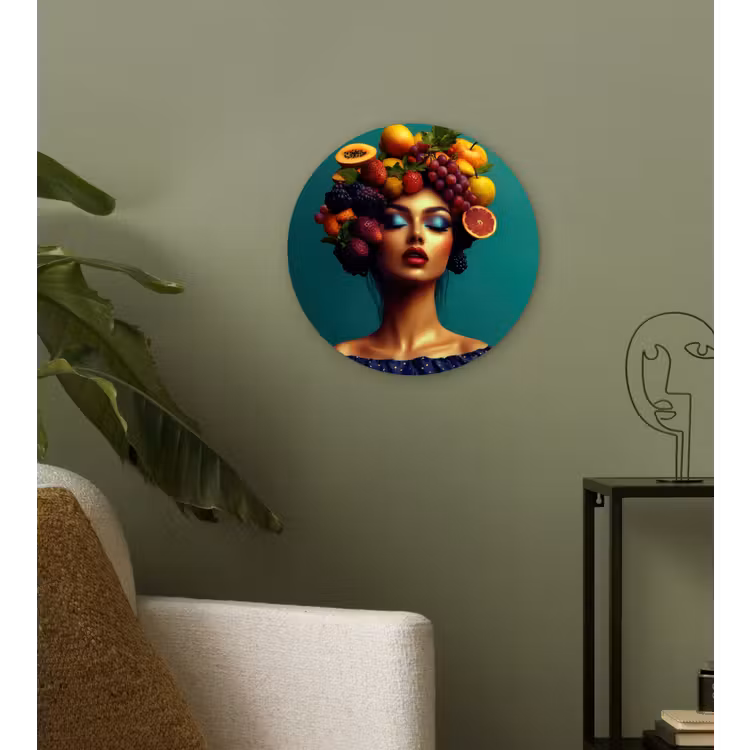 Vrouw - Hoodtooi - Tropisch - Fruit - Druiven Wandcirkel kunststof plaat 5mm dik klein -sfeer3