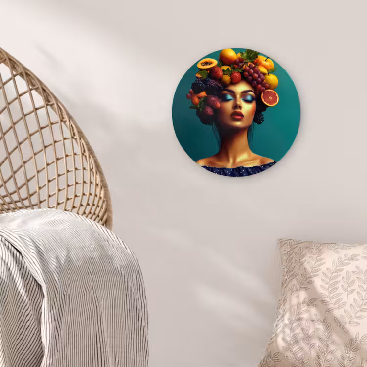 Vrouw - Hoodtooi - Tropisch - Fruit - Druiven Wandcirkel kunststof plaat 5mm dik klein -sfeer5