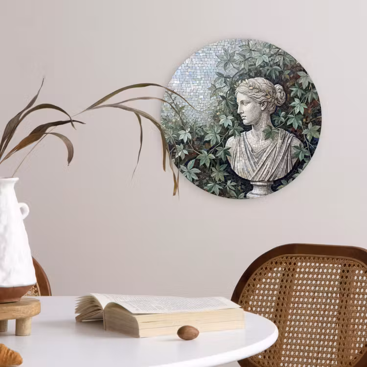 Vrouw - Klassiek - Mozaiëk - Natuur - Groen Wandcirkel kunststof plaat 5mm dik klein -sfeer4