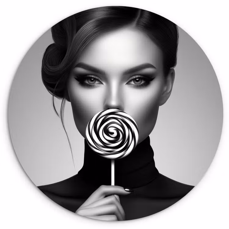 Vrouw - Lolly - Zwart Wandcirkel kunststof plaat 5mm dik klein -3d