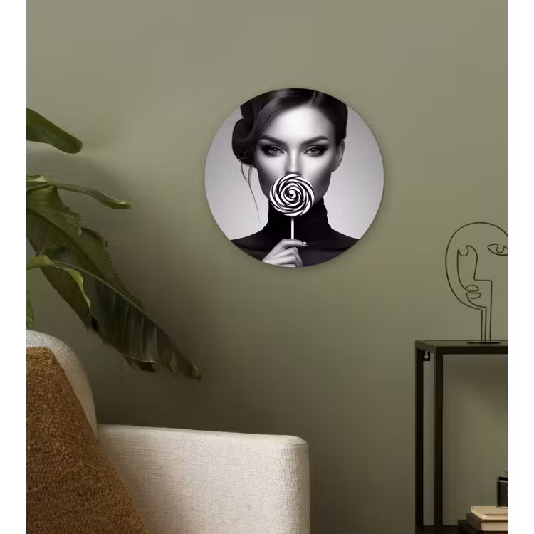 Vrouw - Lolly - Zwart Wandcirkel kunststof plaat 5mm dik klein -sfeer3