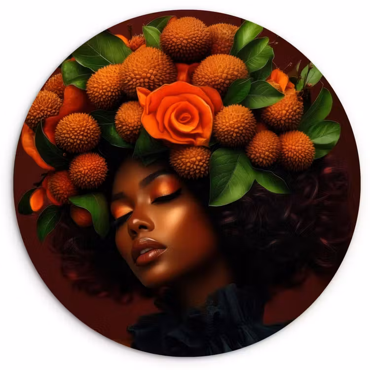 Vrouw - lychee - exotisch Wandcirkel kunststof plaat 5mm dik klein -3d