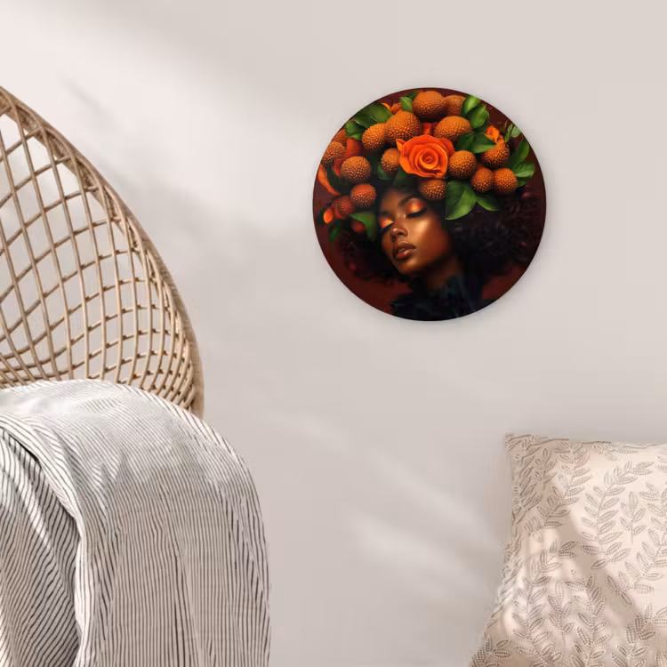 Vrouw - lychee - exotisch Wandcirkel kunststof plaat 5mm dik klein -sfeer5