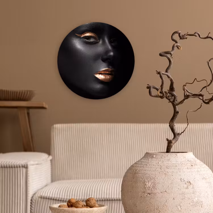 Vrouw - Make-up - Koper - Zwart Wandcirkel kunststof plaat 5mm dik klein -sfeer1