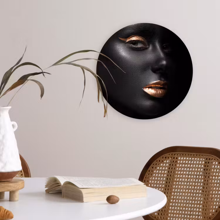 Vrouw - Make-up - Koper - Zwart Wandcirkel kunststof plaat 5mm dik klein -sfeer4