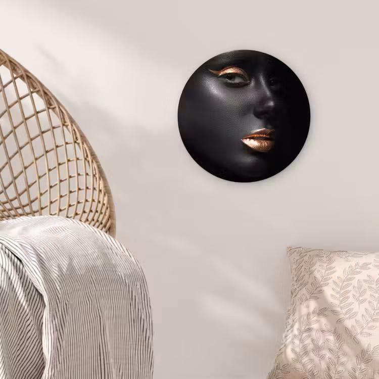 Vrouw - Make-up - Koper - Zwart Wandcirkel kunststof plaat 5mm dik klein -sfeer5