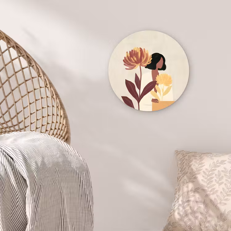 Vrouw - Minimalistisch - Bloem Wandcirkel kunststof plaat 5mm dik klein -sfeer5
