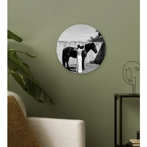 Vrouw - Paard - Artistiek Wandcirkel kunststof plaat 5mm dik klein -sfeer3