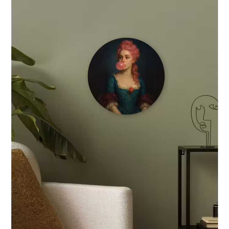Vrouw - Portret - Kauwgombel Wandcirkel kunststof plaat 5mm dik klein -sfeer3