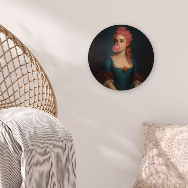 Vrouw - Portret - Kauwgombel Wandcirkel kunststof plaat 5mm dik klein -sfeer5